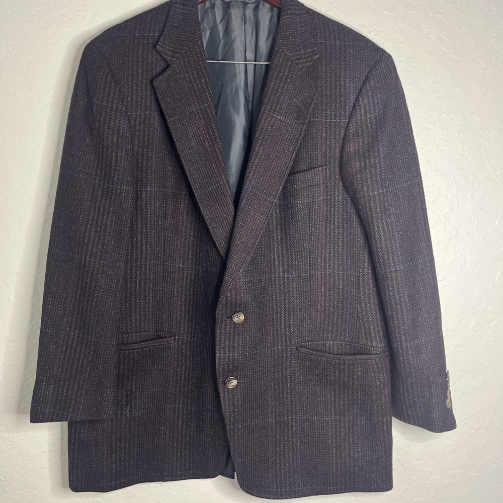 Vintage Austin Reed Men's Wool Blazer, Navy/Purple/Maroon Plaid, Size In Descrip